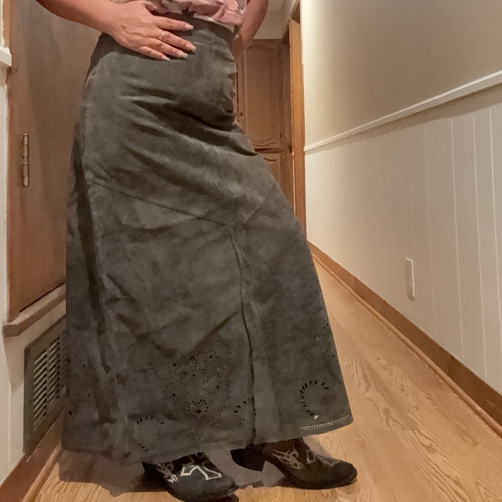 Siena Studio leather Dark Olive A-Line Skirt - Picture 6 of 15